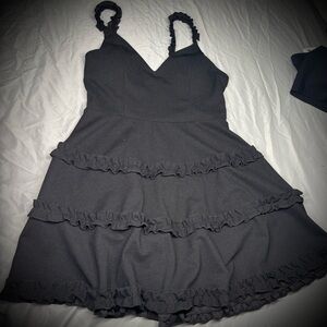 Elegant Black Ruffled Women's Dress